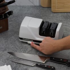 Chef’sChoice Professional Electric Knife Sharpeners FlexHone/Strop With 100-Percent Diamond Abrasives And Precision Angle Guides For 20-Degree Straight-Edge and Serrated Knives, 2-Stage, White