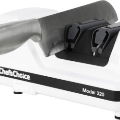 Chef’sChoice Professional Electric Knife Sharpeners FlexHone/Strop With 100-Percent Diamond Abrasives And Precision Angle Guides For 20-Degree Straight-Edge and Serrated Knives, 2-Stage, White