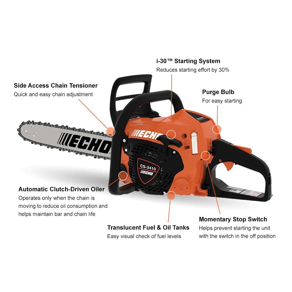 ECHO 16 in. 34.4 cc Gas 2-Stroke Rear Handle Chainsaw with Automatic Chain Oiler CS-3410-16