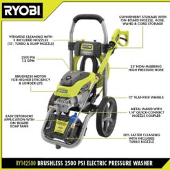RYOBI 2500 PSI 1.2 GPM High Performance Cold Water Electric Pressure Washer RY142500