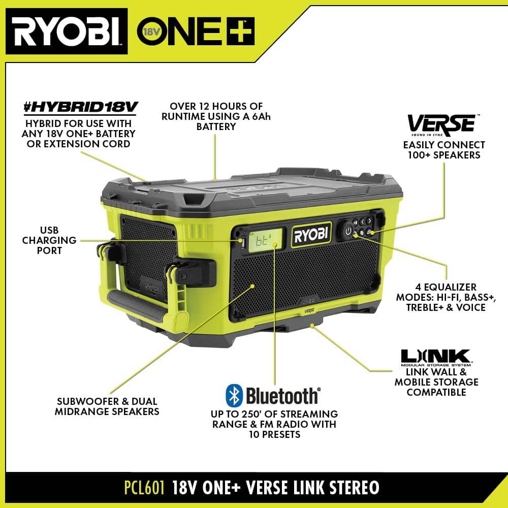 RYOBI ONE+ 18V Hybrid VERSE LINK Stereo (Tool Only) PCL601B
