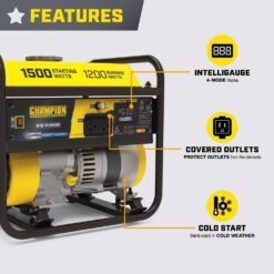 Champion Power Equipment 1500/1200-Watt Recoil Start Gasoline Powered RV Ready Portable Generator with CO Shield 201285