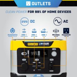 Champion Power Equipment 285-Wh Power Station 600/300-Watt Portable Lithium-Ion Battery Solar Generator 201188
