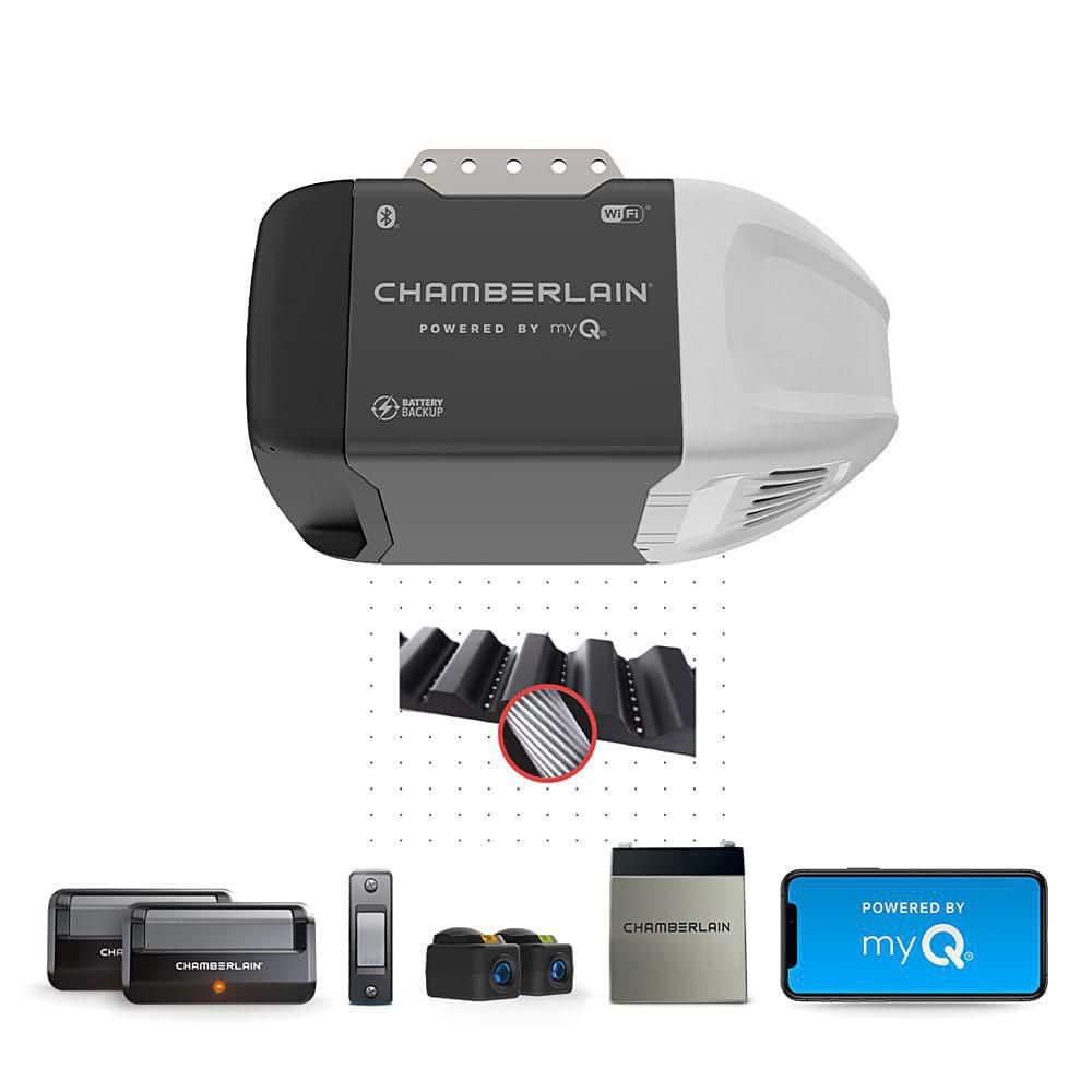 Chamberlain 1/2 HP Smart Quiet Belt Drive Garage Door Opener with Battery Backup B2211T