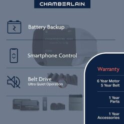 Chamberlain 1/2 HP Smart Quiet Belt Drive Garage Door Opener with Battery Backup B2211T