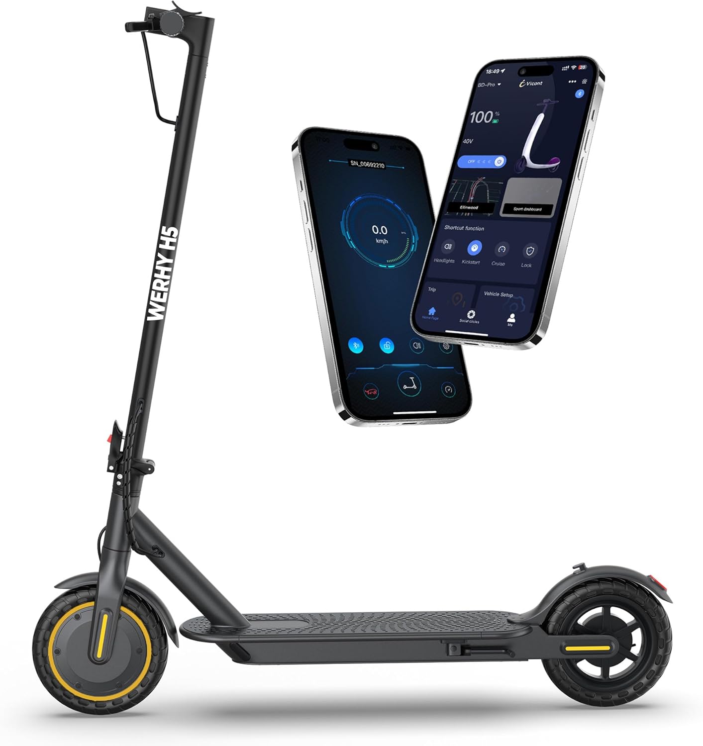 WERHY Electric Scooter, 350W/500W Motor, Top Speed 16/19/22 mph, Max 12/21/23Miles Ranges, Foldable E Scooter for Adults