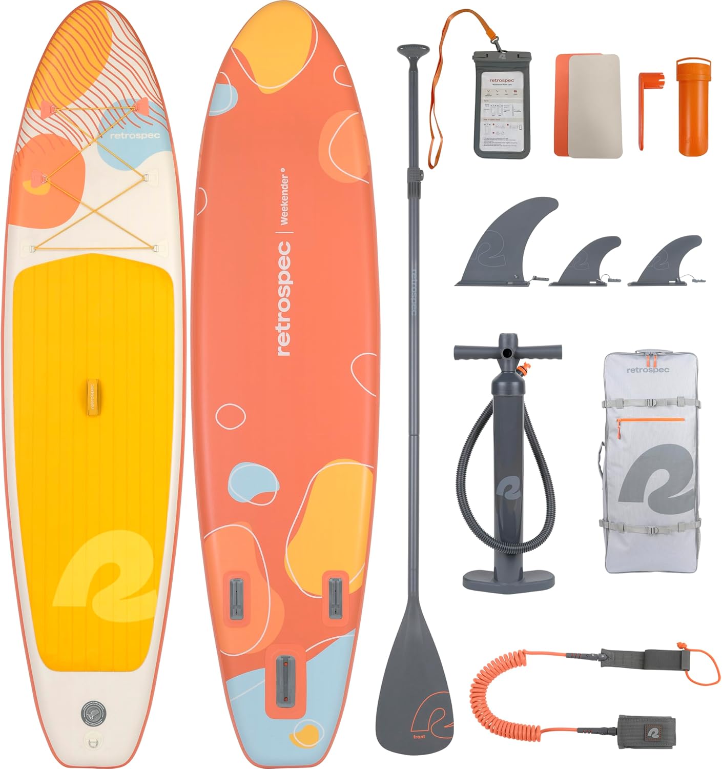 Retrospec Weekender Inflatable Stand Up Paddle Board Includes Paddle, Pump, and Accessories 10’6” Lightweight iSUP, Coral Foam
