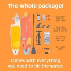 Retrospec Weekender Inflatable Stand Up Paddle Board Includes Paddle, Pump, and Accessories 10’6” Lightweight iSUP, Coral Foam