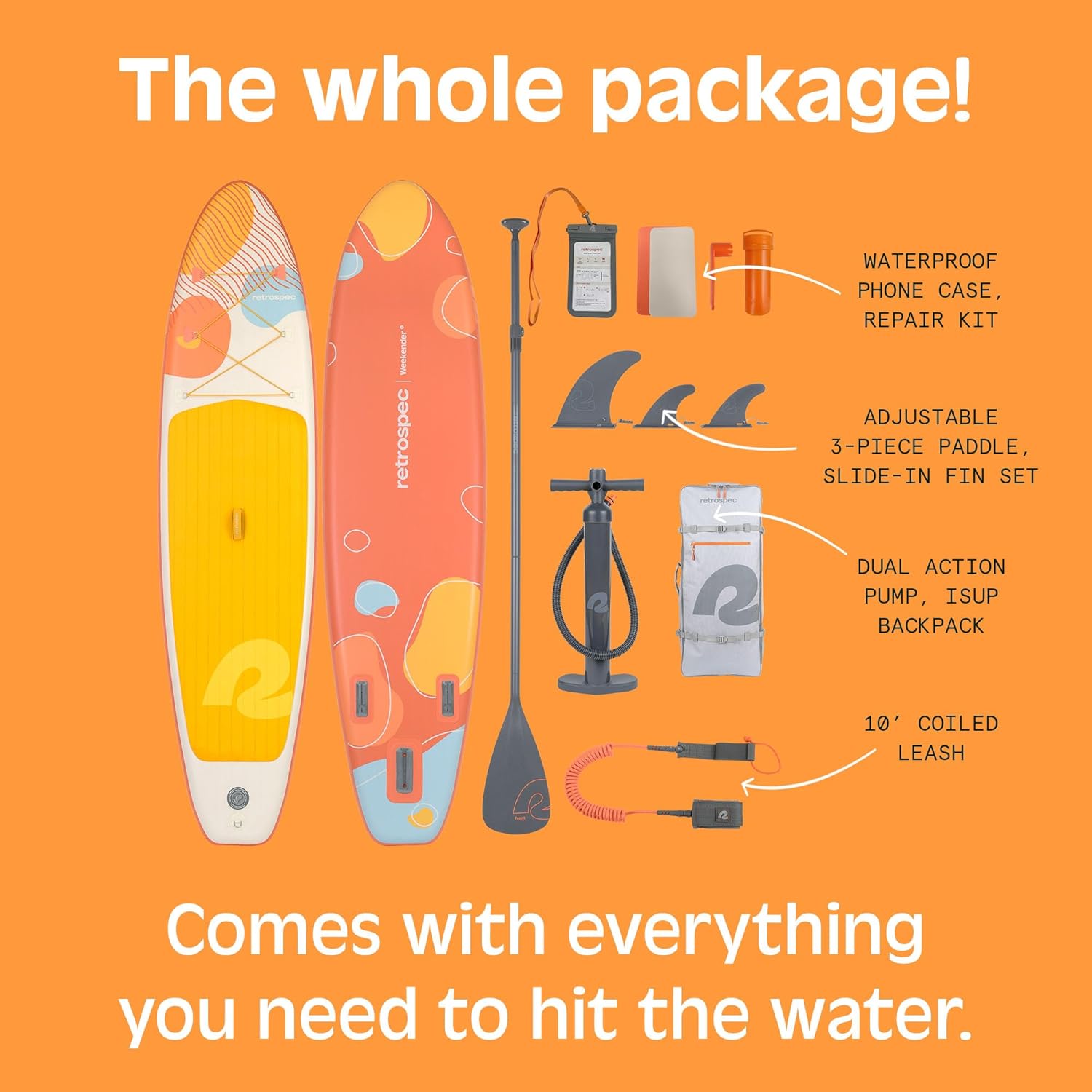 Retrospec Weekender Inflatable Stand Up Paddle Board Includes Paddle, Pump, and Accessories 10’6” Lightweight iSUP, Coral Foam