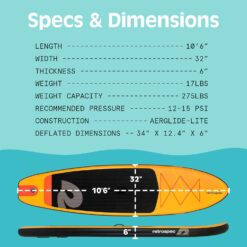 Retrospec Weekender Inflatable Stand Up Paddle Board Includes Paddle, Pump, and Accessories 10’6” Lightweight iSUP, Sunglow