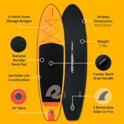 Retrospec Weekender Inflatable Stand Up Paddle Board Includes Paddle, Pump, and Accessories 10’6” Lightweight iSUP, Sunglow