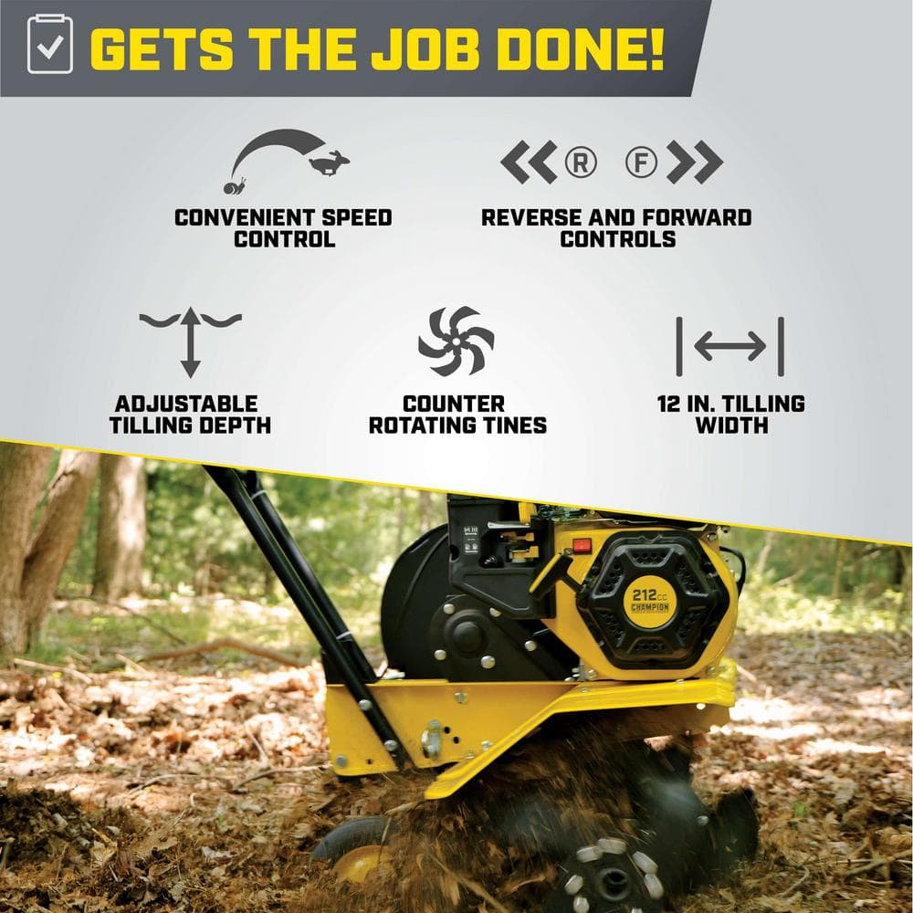 Champion Power Equipment 22 in. 212 CC 4-Stroke Gas-Powered Front Tine Tiller with Reverse Assist 201527