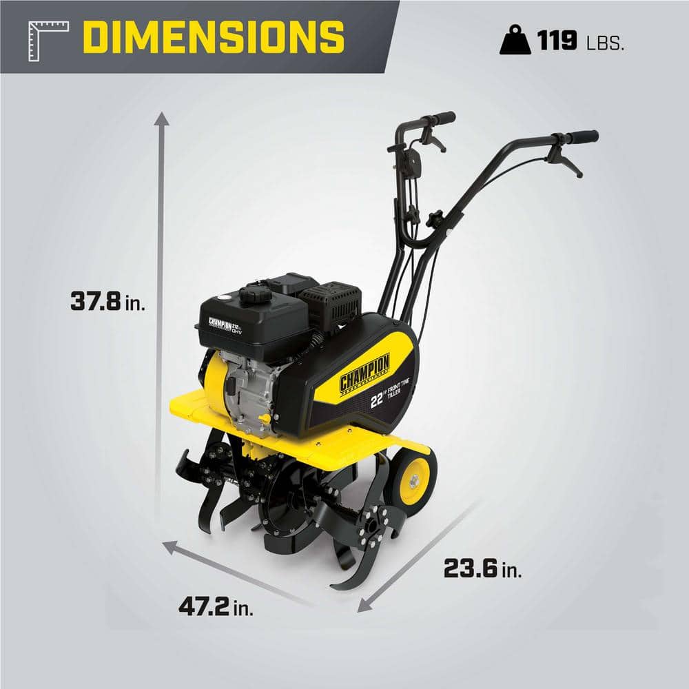 Champion Power Equipment 22 in. 212 CC 4-Stroke Gas-Powered Front Tine Tiller with Reverse Assist 201527