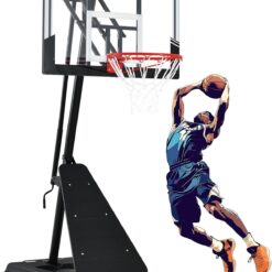 Basketball Hoop 44 Inch Backboard Portable Basketball Hoop Outdoor,5.3-10ft Stepless Regulation Crank Adjust Basketball Goal System,White and Black
