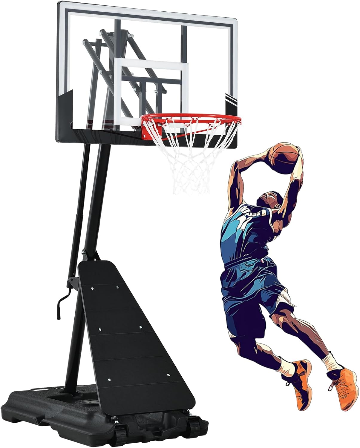 Basketball Hoop 44 Inch Backboard Portable Basketball Hoop Outdoor,5.3-10ft Stepless Regulation Crank Adjust Basketball Goal System,White and Black