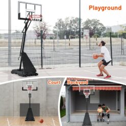 Basketball Hoop 44 Inch Backboard Portable Basketball Hoop Outdoor,5.3-10ft Stepless Regulation Crank Adjust Basketball Goal System,White and Black