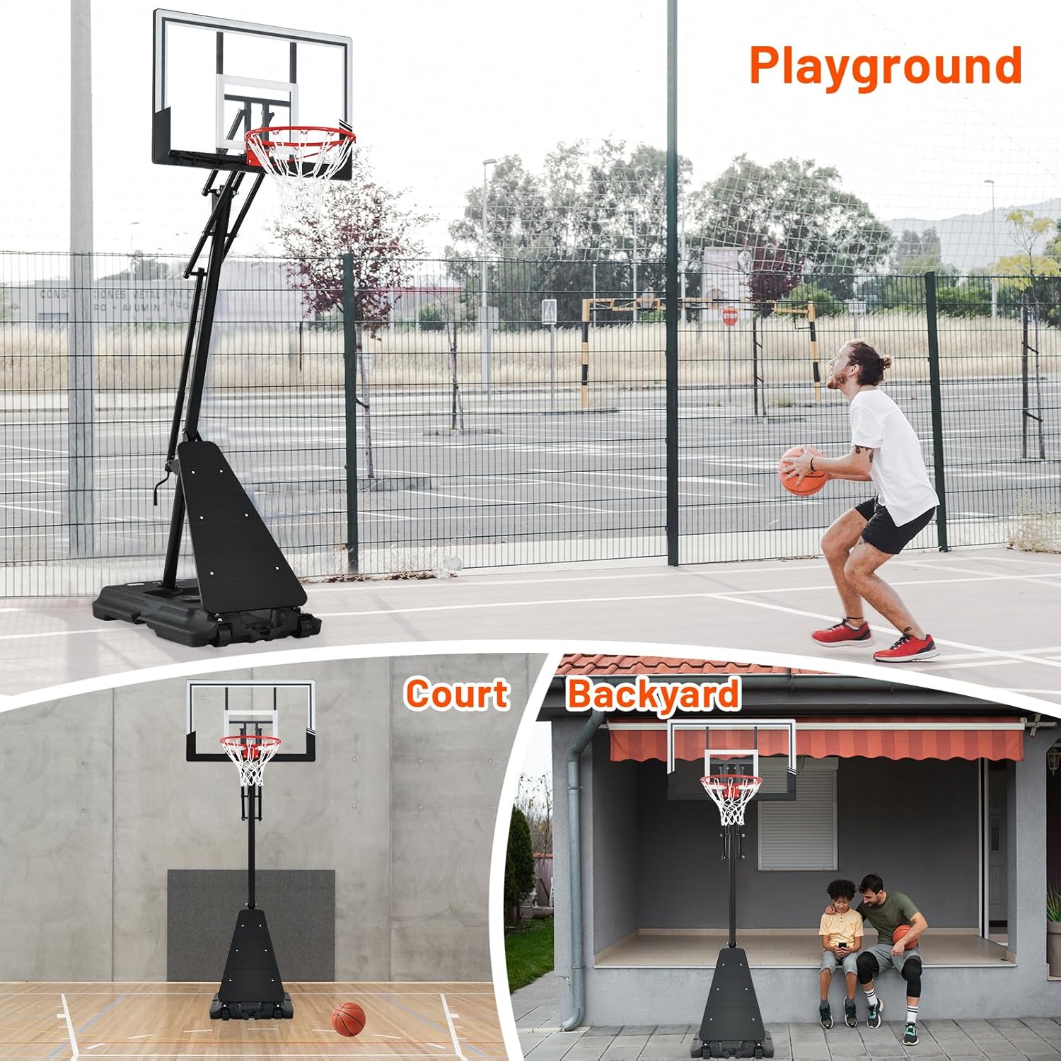 Basketball Hoop 44 Inch Backboard Portable Basketball Hoop Outdoor,5.3-10ft Stepless Regulation Crank Adjust Basketball Goal System,White and Black