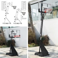 Basketball Hoop 44 Inch Backboard Portable Basketball Hoop Outdoor,5.3-10ft Stepless Regulation Crank Adjust Basketball Goal System,White and Black