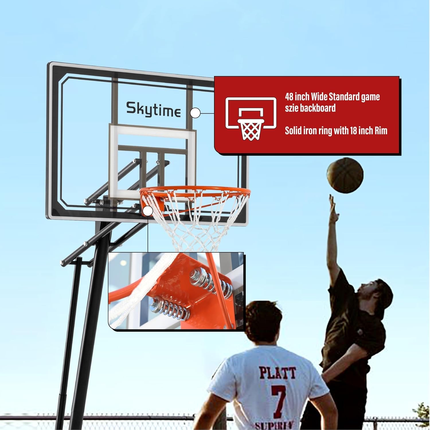 Basketball Hoop 48 Inch Backboard Portable Basketball Hoop Outdoor,5.3-10ft Stepless Regulation Crank Adjust Basketball Goal System, Black