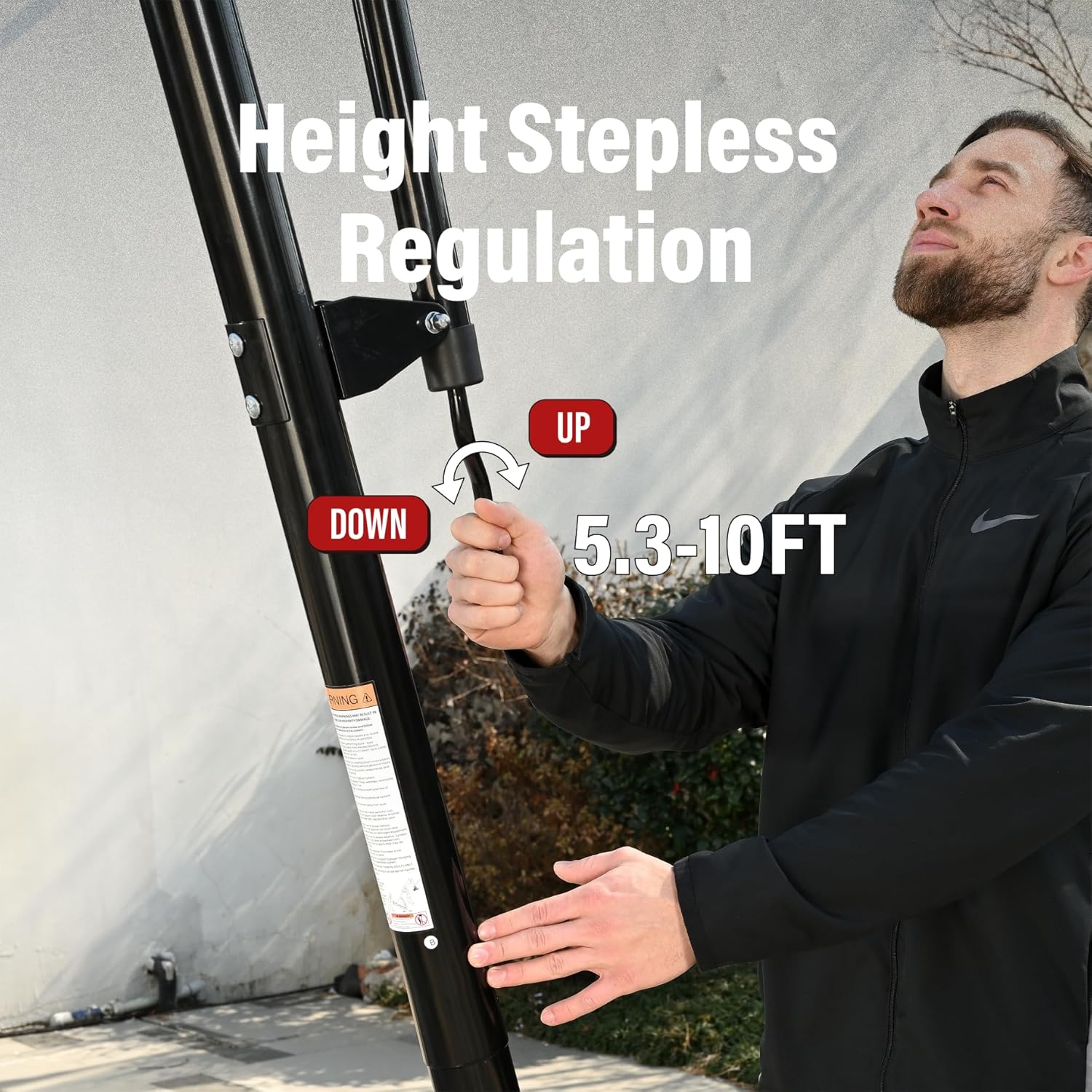 Basketball Hoop 48 Inch Backboard Portable Basketball Hoop Outdoor,5.3-10ft Stepless Regulation Crank Adjust Basketball Goal System, Black
