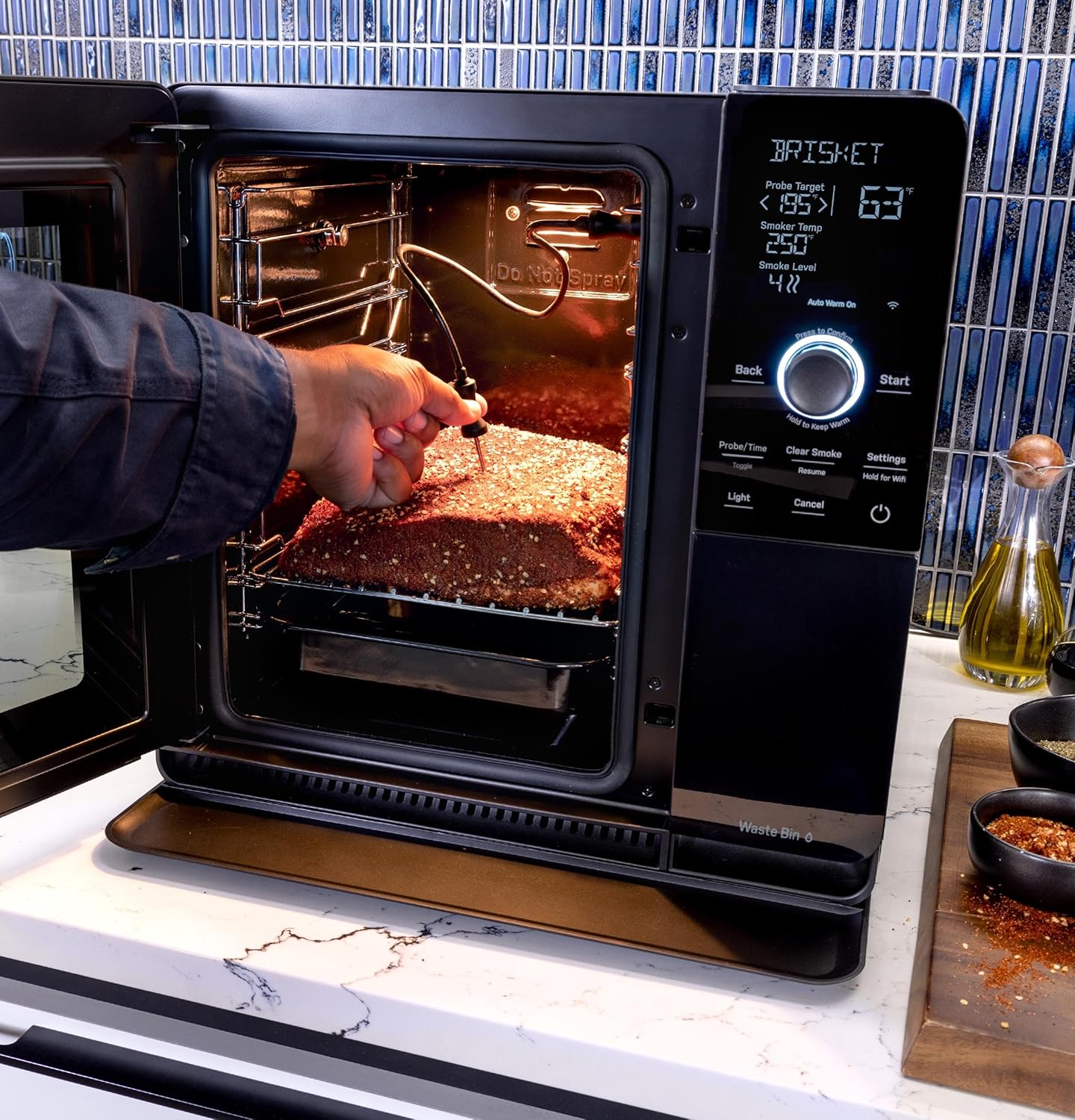 GE Profile Smart Indoor Pellet Smoker, with Active Smoke Filtration, 5 Smoke Control Settings, WiFi Connected, Electric, Countertop BBQ Appliance, Black