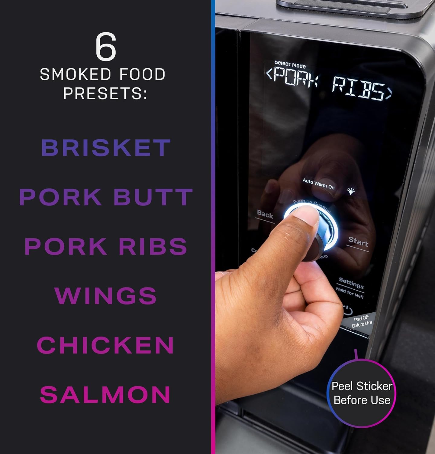 GE Profile Smart Indoor Pellet Smoker, with Active Smoke Filtration, 5 Smoke Control Settings, WiFi Connected, Electric, Countertop BBQ Appliance, Black