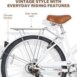 WEIZE Beach Cruiser Bike, 26 inch Commuter Bicycle, White