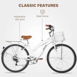 WEIZE Beach Cruiser Bike, 26 inch Commuter Bicycle, White