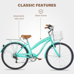 WEIZE Beach Cruiser Bike, 26 inch Commuter Bicycle, Teal