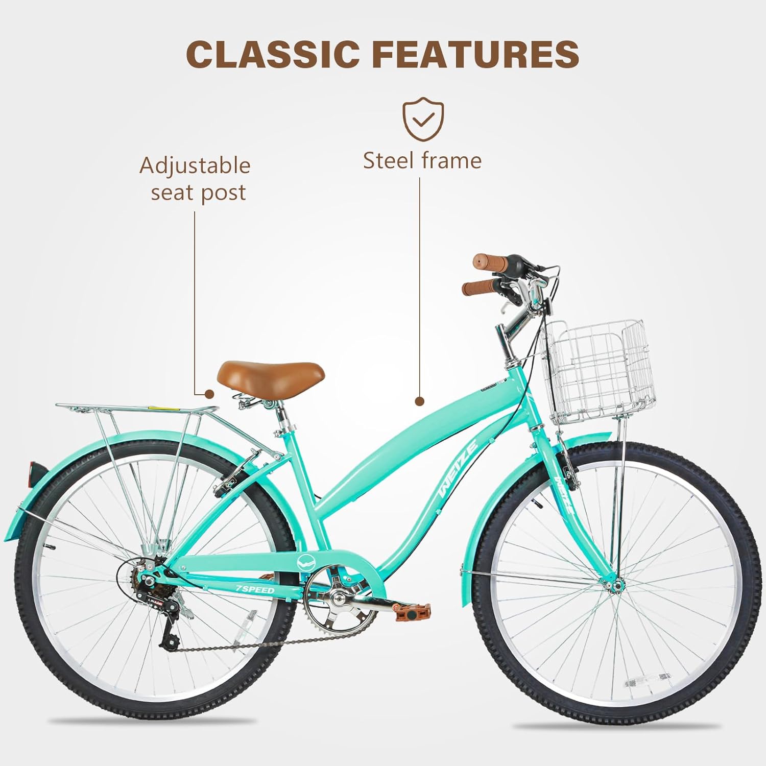 WEIZE Beach Cruiser Bike, 26 inch Commuter Bicycle, Teal