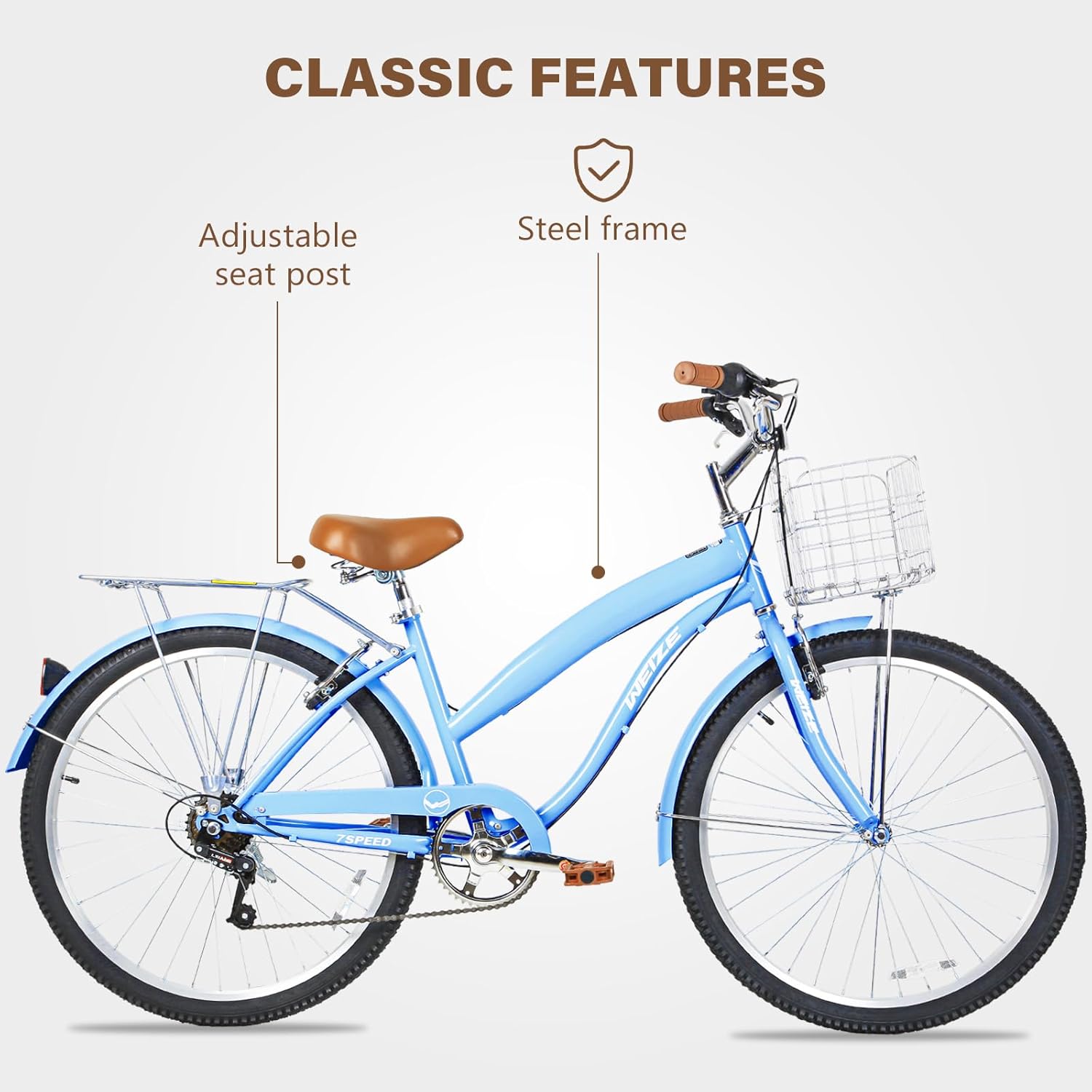 WEIZE Beach Cruiser Bike, 26 inch Commuter Bicycle, Blue