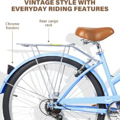 WEIZE Beach Cruiser Bike, 26 inch Commuter Bicycle, Blue