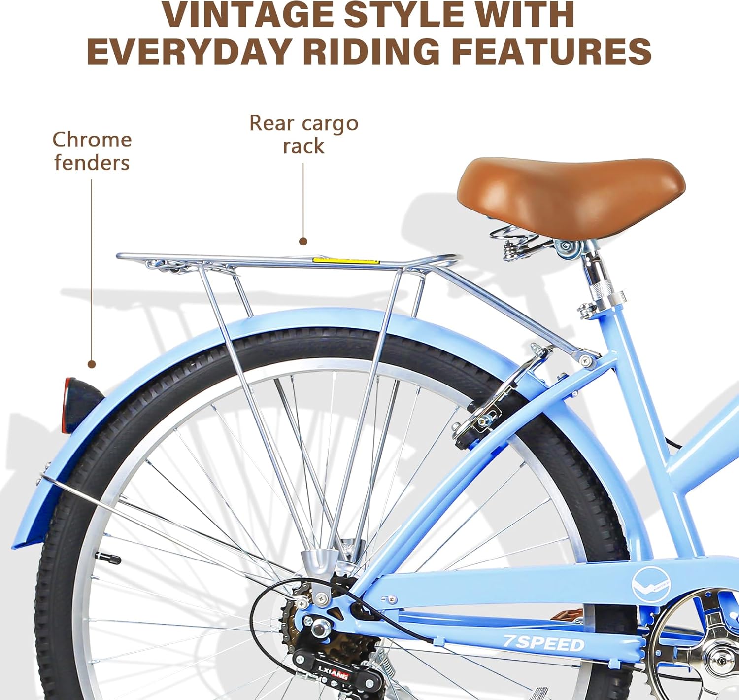 WEIZE Beach Cruiser Bike, 26 inch Commuter Bicycle, Blue