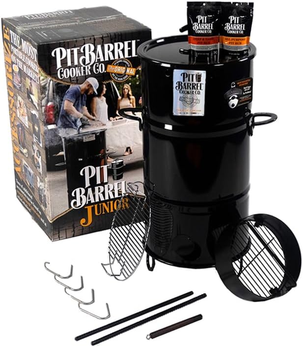 Pit Barrel Cooker Junior Package - 14 Inch Drum Smoker | Porcelain Coated Steel Drum BBQ Grill