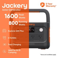 Jackery 800-Watt Output/1600 Peak Portable Power Station Explorer 600 Plus Push Button Start Battery Generator for Outdoors HTE112600A
