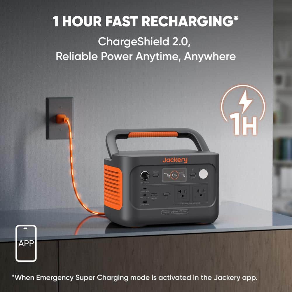 Jackery 800-Watt Output/1600 Peak Portable Power Station Explorer 600 Plus Push Button Start Battery Generator for Outdoors HTE112600A