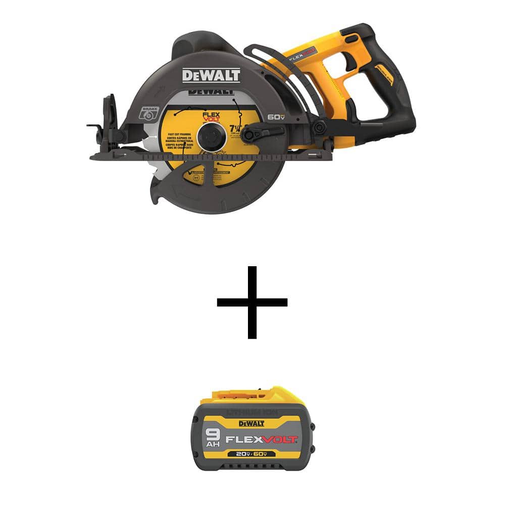 DEWALT FLEXVOLT 60V MAX Lithium-Ion Cordless Brushless 7-1/4 in. Wormdrive Style Circular Saw with FLEXVOLT 9.0Ah Battery Pack DCS577BWDCB609