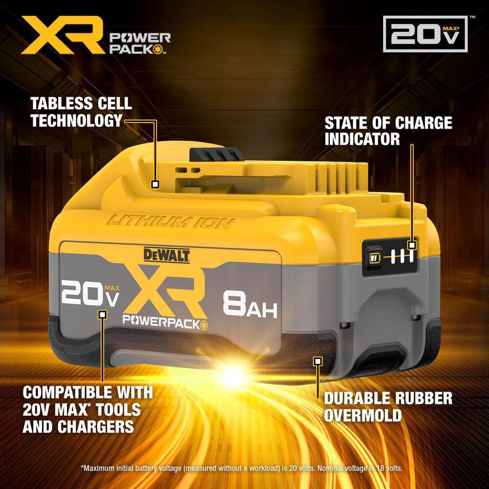 DEWALT 20-Volt MAX XR Lithium-Ion Cordless Brushless 1" SDS Plus L-Shape Rotary Hammer with 20-Volt MAX XR 8.0 Ah Battery Pack DCH273BWDCB2108