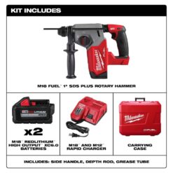 Milwaukee M18 FUEL 18V Lithium-Ion Brushless 1 in. Cordless SDS-Plus Rotary Hammer Kit with Two 6.0 Ah Batteries, Hard Case 2912-22
