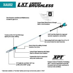 Makita LXT 18V X2 (36V) Lithium-Ion Brushless Cordless 10 in. Telescoping Pole Saw, 13 ft. L (Tool Only) XAU02ZB