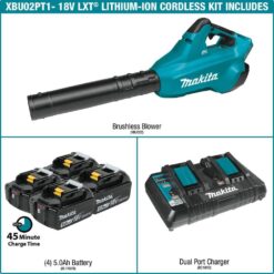 Makita 120 MPH 473 CFM 18V x2 (36V) LXT Lithium-Ion Brushless Cordless Leaf Blower Kit with 4 5.0 Ah Batteries XBU02PT1