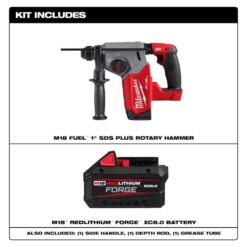 Milwaukee M18 FUEL 18V Lith-Ion Brushless Cordless 1 in. SDS-Plus Rotary Hammer with M18 REDLITHIUM FORGE XC 8.0 Ah Battery Pack 2912-20-48-11-1881