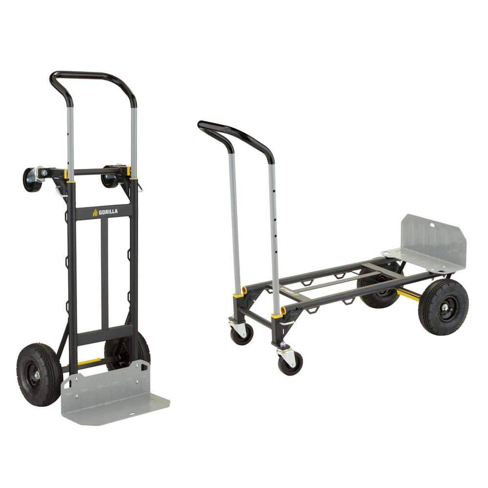 Gorilla 800 lbs. Capacity Convertible Steel Hand Truck, Wide Dual Mode Adjustable Height Handle, Simple/Safe Flatbed Conversion GH2-8