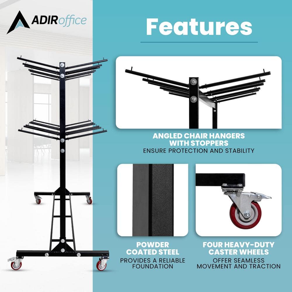 AdirOffice 600 lbs. Capacity 2-Tier Steel Folding Chair Cart 690-03