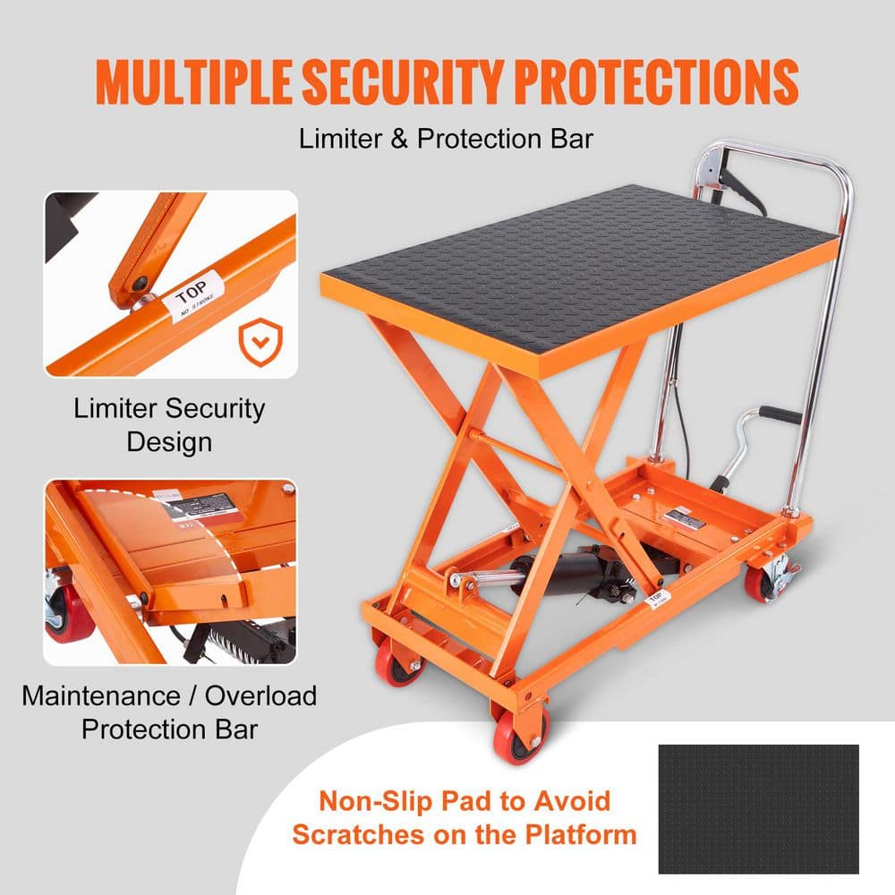 SKYSHALO Hydraulic Lift Table Cart, Manual Single Scissor Lift Table with 4 Wheels, 500lbs. Capacity 28.5 in. Lifting Height DJYYSJPTCCS4EL7SHV0-25317
