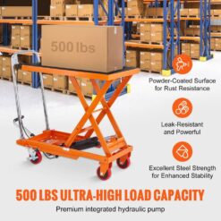 SKYSHALO Hydraulic Lift Table Cart, Manual Single Scissor Lift Table with 4 Wheels, 500lbs. Capacity 28.5 in. Lifting Height DJYYSJPTCCS4EL7SHV0-25317