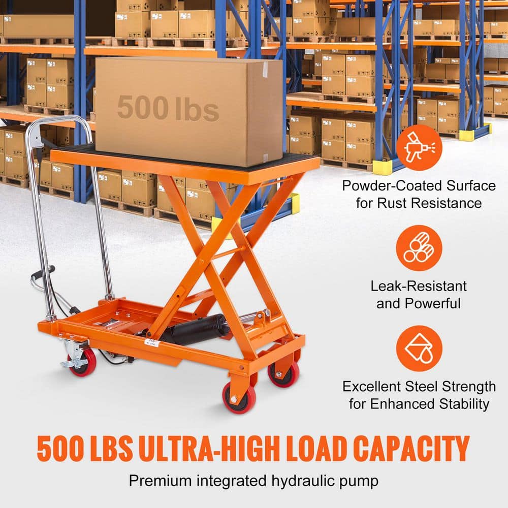 SKYSHALO Hydraulic Lift Table Cart, Manual Single Scissor Lift Table with 4 Wheels, 500lbs. Capacity 28.5 in. Lifting Height DJYYSJPTCCS4EL7SHV0-25317
