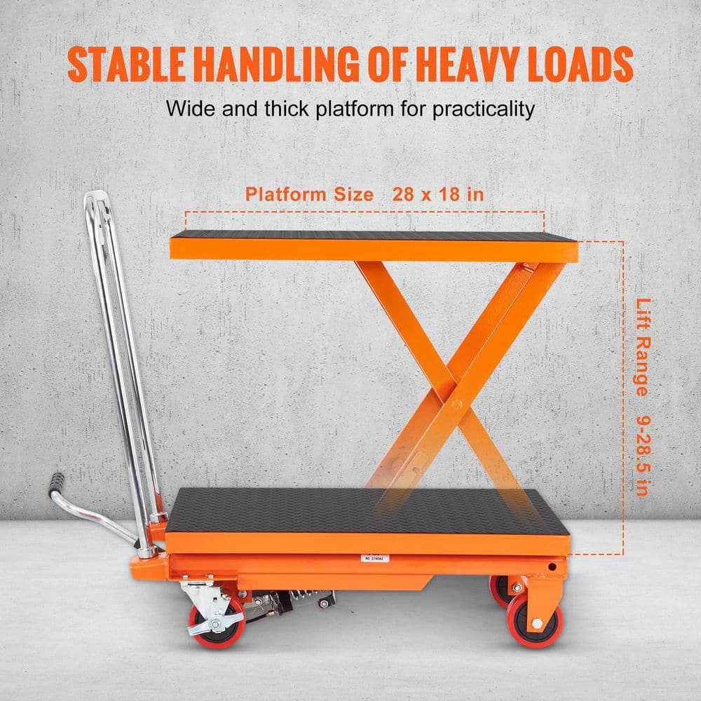 SKYSHALO Hydraulic Lift Table Cart, Manual Single Scissor Lift Table with 4 Wheels, 500lbs. Capacity 28.5 in. Lifting Height DJYYSJPTCCS4EL7SHV0-25317