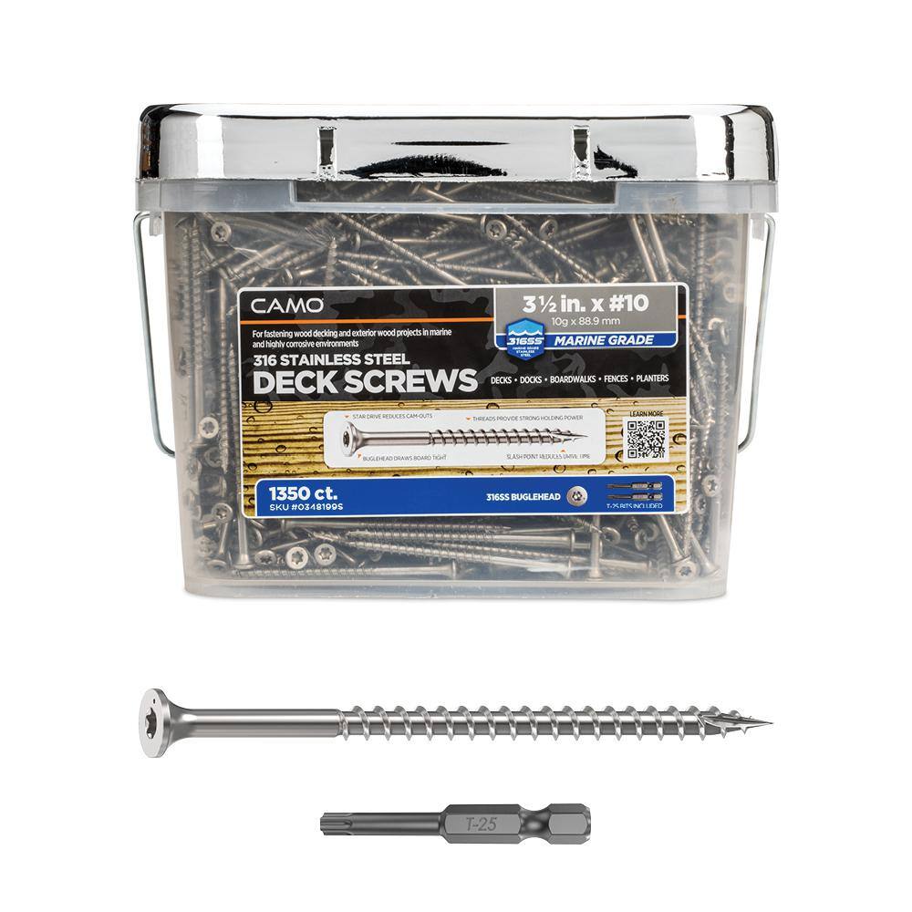 CAMO 3-1/2 in. #10 316 Stainless Steel Premium Star Drive Bugle-Head Deck Screws (1350-Count) 0348199S