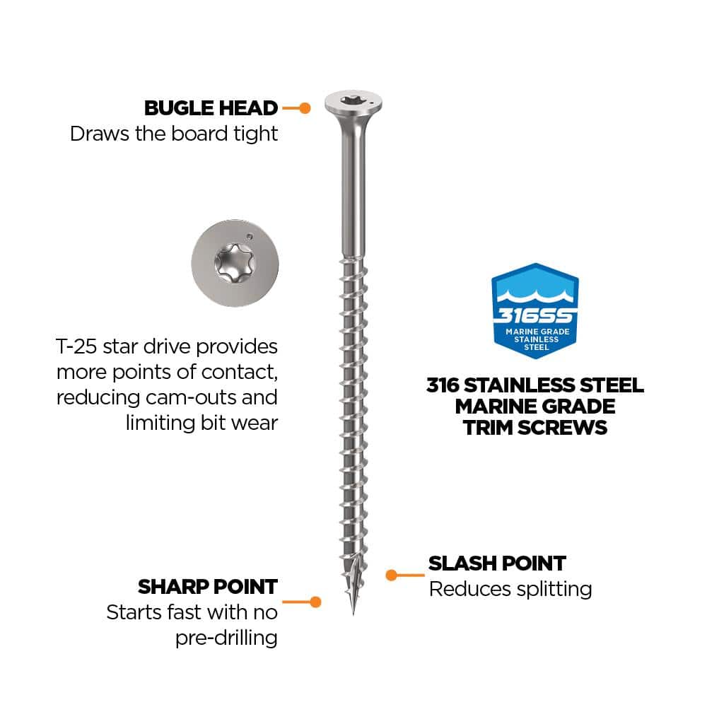 CAMO 3-1/2 in. #10 316 Stainless Steel Premium Star Drive Bugle-Head Deck Screws (1350-Count) 0348199S
